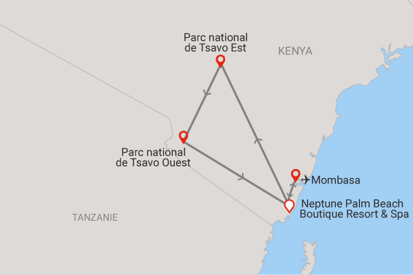 Combiné circuit et hôtel Hôtel Neptune Palm Beach Boutique Resort & Spa 4*sup avec 2 nuits Tsavo Est / Ouest ukunda Kenya
