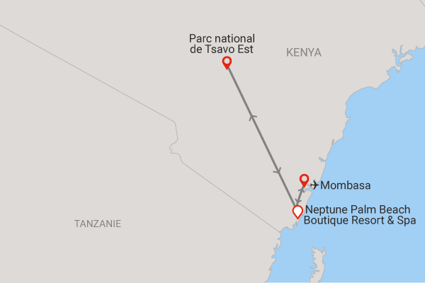 Combiné circuit et hôtel Neptune Palm Beach Boutique Resort & Spa 4*sup avec 1 nuit Tsavo Est ukunda Kenya