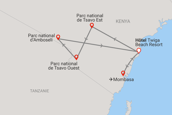Combiné circuit et hôtel Twiga Beach Resort & Spa 4* avec 3 nuits Tsavo Est/Ouest/Amboséli watamu Kenya