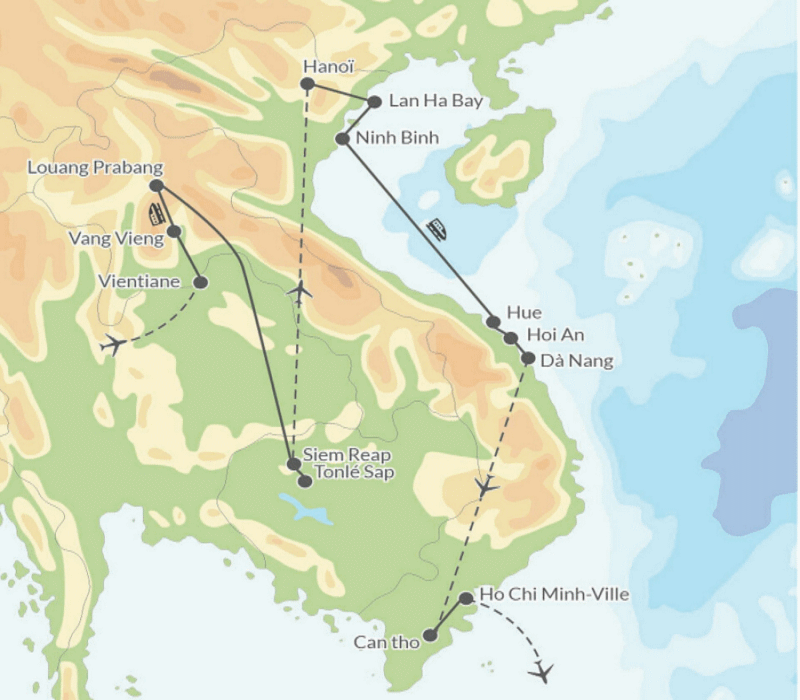 Circuit Grand Tour d'Indochine : Laos, Cambodge, Vietnam + extension Balnéaire 3 nuits à Ho Tram vientiane Laos