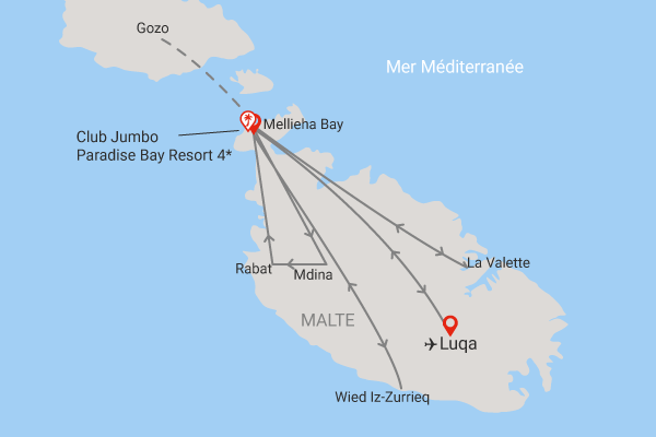 Circuit Beautés maltaises, Jumbo Paradise Bay Resort cirkewwa Malte