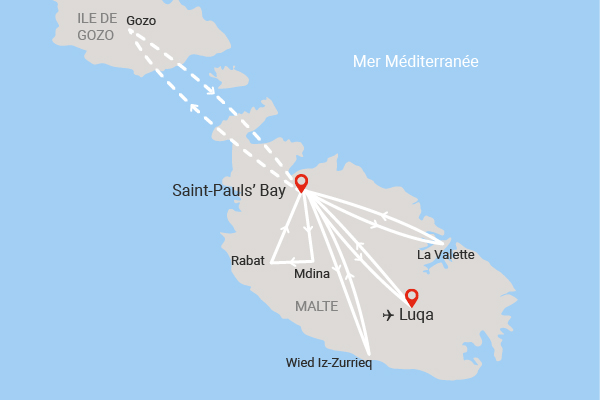 Circuit Beautés maltaises, hôtel Gillieru stpauls_bay Malte