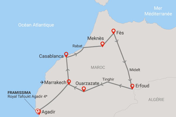 Circuit Richesses des villes impériales au grand sud marocain + extension Framissima Royal Tafoukt Agadir Resort & Spa marrakech Maroc