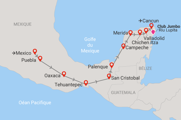 Combiné circuit et hôtel Beautés du Mexique + Extension au Club Jumbo Riu Lupita mexico Mexique
