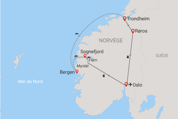 Circuit Le sud de la Norvège en train et croisière côtière oslo Norvege