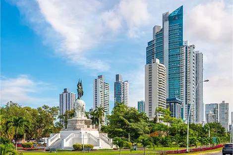 Park with monument Vasco Nunez de Balboa in Panama City