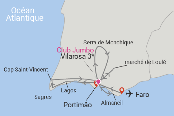 Circuit Couleurs de l'Algarve, logement Club Jumbo Vilarosa faro Portugal