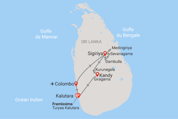 Combiné circuit et hôtel Circuit Joyaux du Sri Lanka (privatif) & plage au Framissima Evasion Turyaa colombo Sri Lanka