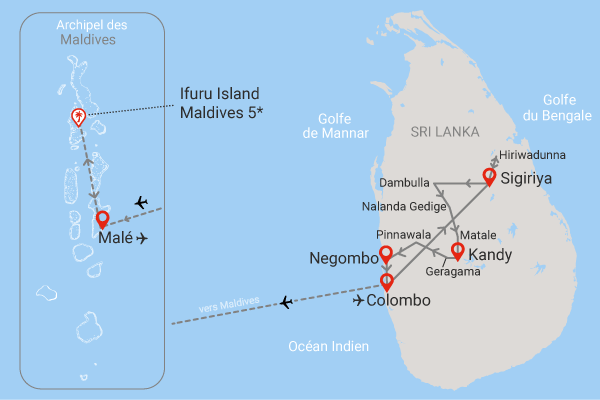Combiné circuit et hôtel Cœur de Ceylan 3* & plage du Framissima Evasion Ifuru Island Maldives colombo Sri Lanka