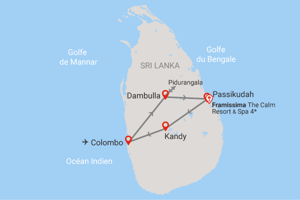 Combiné circuit et hôtel Framissima Evasion The Calm 4* et 3 jours de visites colombo Sri Lanka