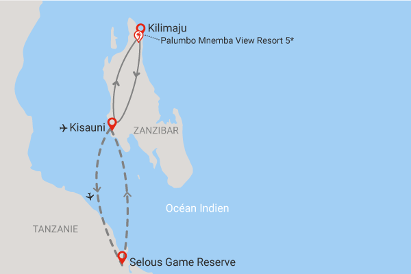 Combiné circuit et hôtel Palumbo Mnemba View Resort 4* sup avec 2 nuits au Parc de Selous zanzibar Tanzanie
