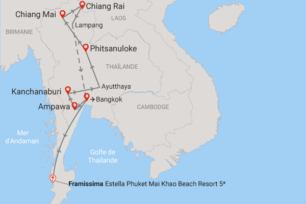 Combiné circuit et hôtel Beautés de Thaïlande + extension Framissima Évasion Estella Phuket Mai Khao Beach Resort bangkok Thailande