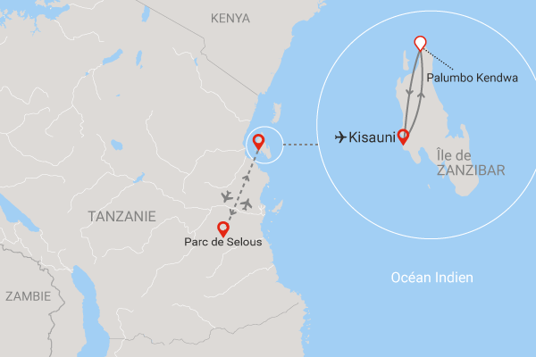 Combiné circuit et hôtel Palumbo Kendwa 4* avec 1 nuit au Parc de Selous kendwa Zanzibar