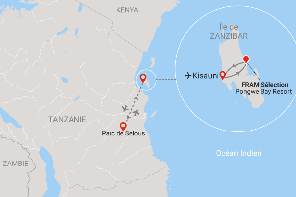 Combiné circuit et hôtel Fram Selection Pongwe Bay Resort 5* avec 2 nuits au Parc de Selous pongwe Zanzibar
