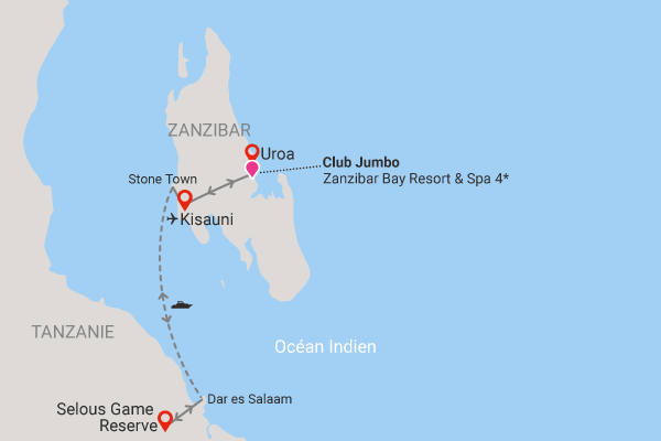 Combiné circuit et hôtel Club Jumbo Zanzibar Bay 4* avec 2 nuits au parc de Selous uroa Zanzibar