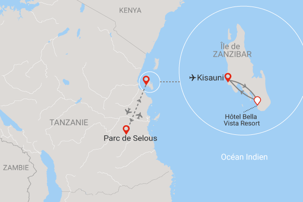 Hôtel Tanzanie à Zanzibar, combine circuit et hotel bella vista resort 4 avec 1 nuit au parc de selous